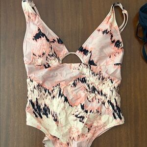 Gymshark Peach and Black Abstract One-Piece